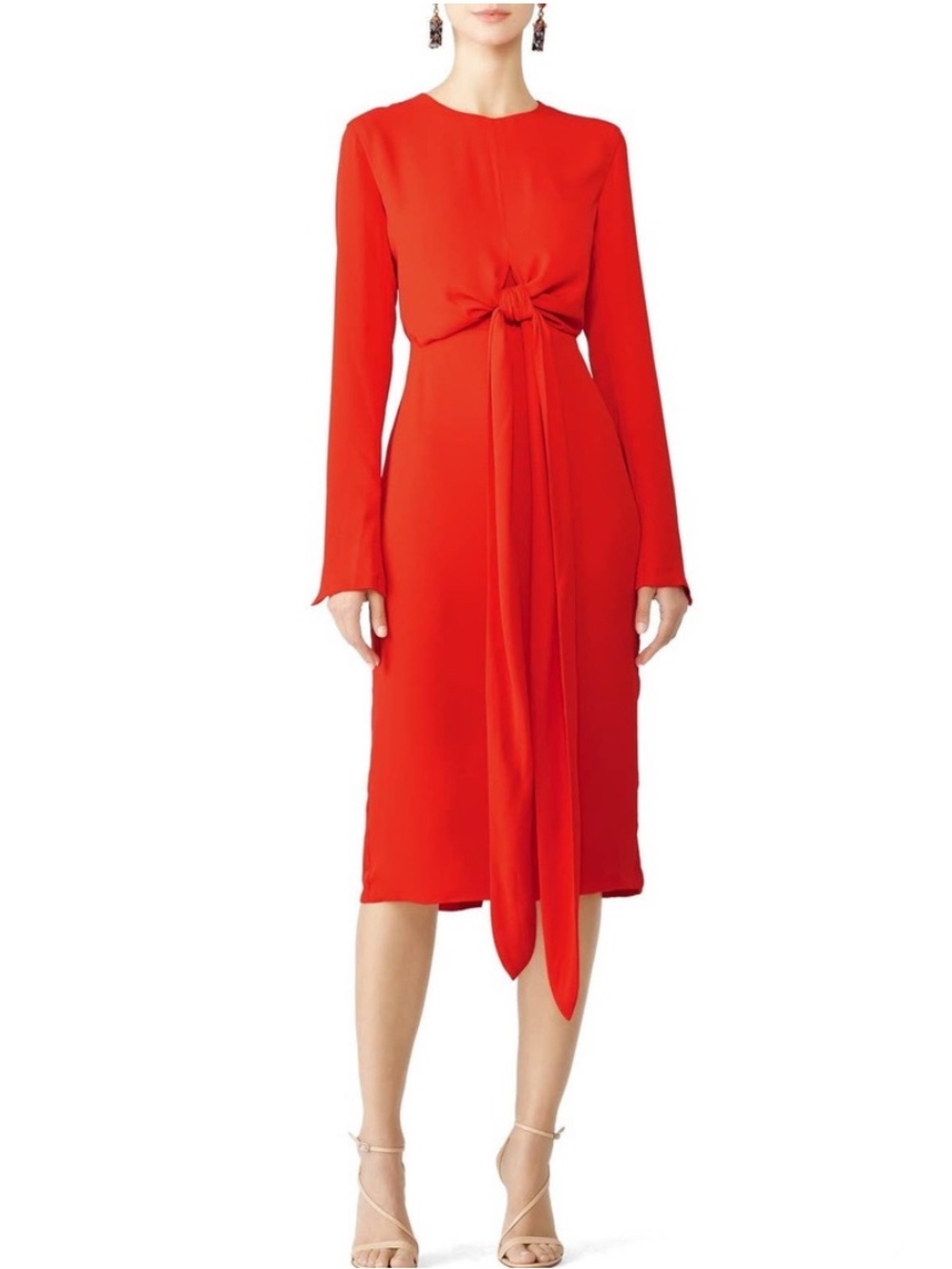 Fame & Partners peridot long sleeve red orange tie waist dress
